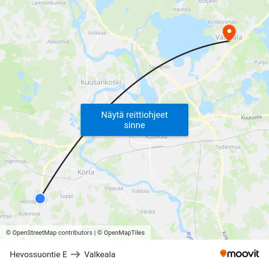 Hevossuontie E to Valkeala map