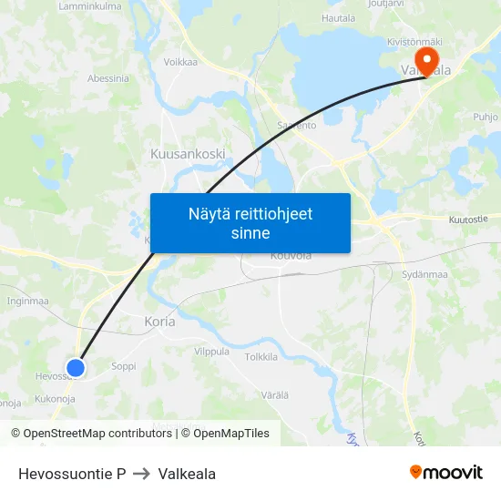 Hevossuontie P to Valkeala map