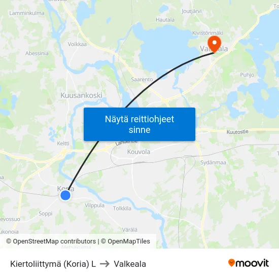 Kiertoliittymä (Koria) L to Valkeala map