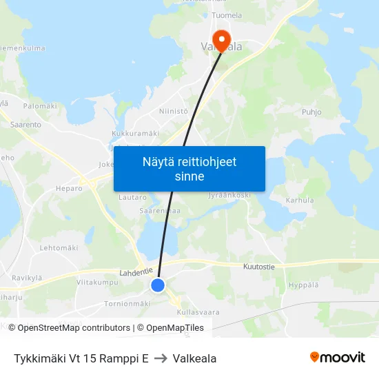 Tykkimäki Vt 15 Ramppi E to Valkeala map