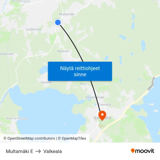 Multamäki E to Valkeala map