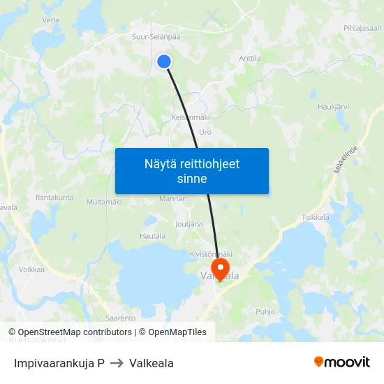 Impivaarankuja P to Valkeala map