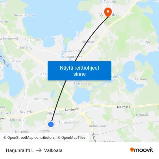 Harjunraitti L to Valkeala map