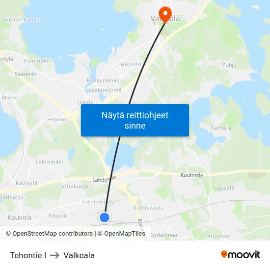 Tehontie I to Valkeala map