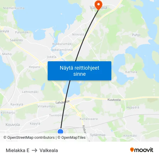 Mielakka E to Valkeala map