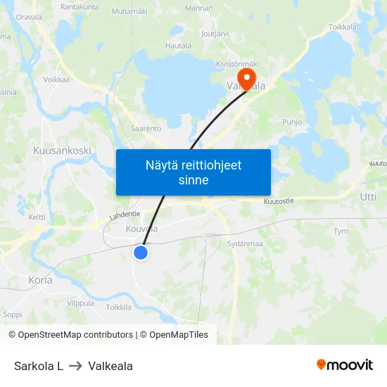 Sarkola L to Valkeala map