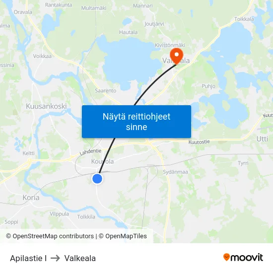 Apilastie I to Valkeala map