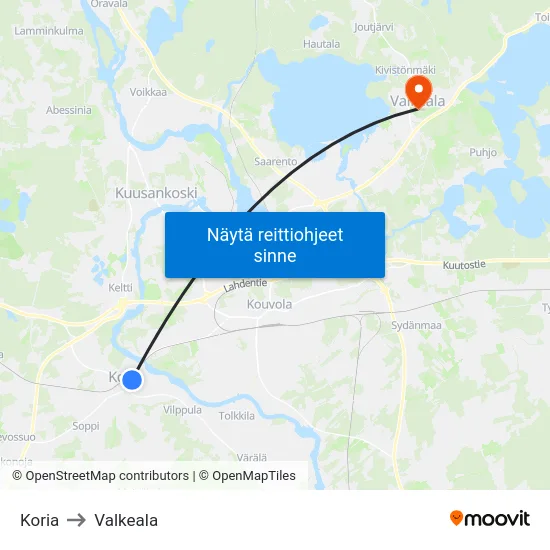 Koria to Valkeala map