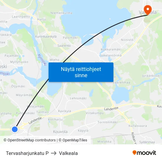 Tervasharjunkatu P to Valkeala map
