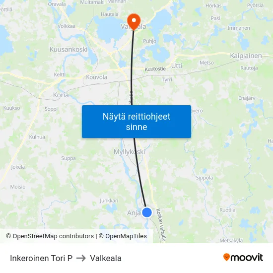 Inkeroinen Tori P to Valkeala map