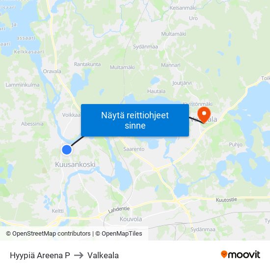 Hyypiä Areena P to Valkeala map