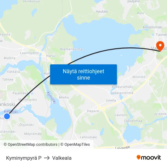 Kyminympyrä P to Valkeala map