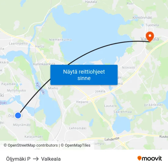 Öljymäki P to Valkeala map
