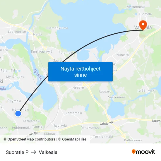 Suoratie P to Valkeala map