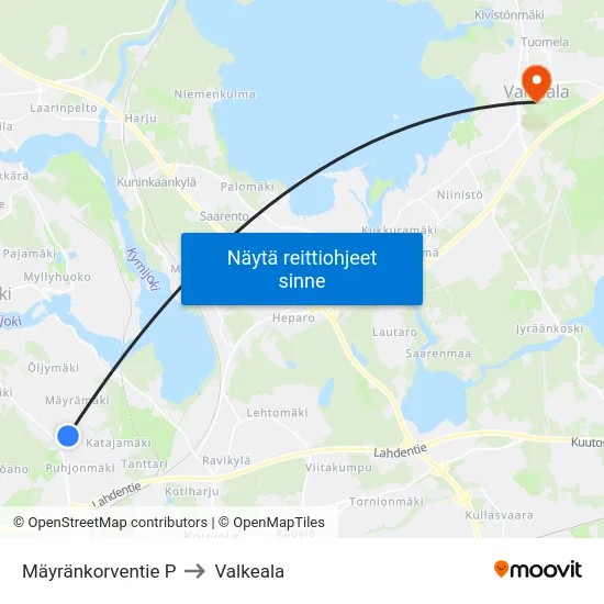 Mäyränkorventie P to Valkeala map