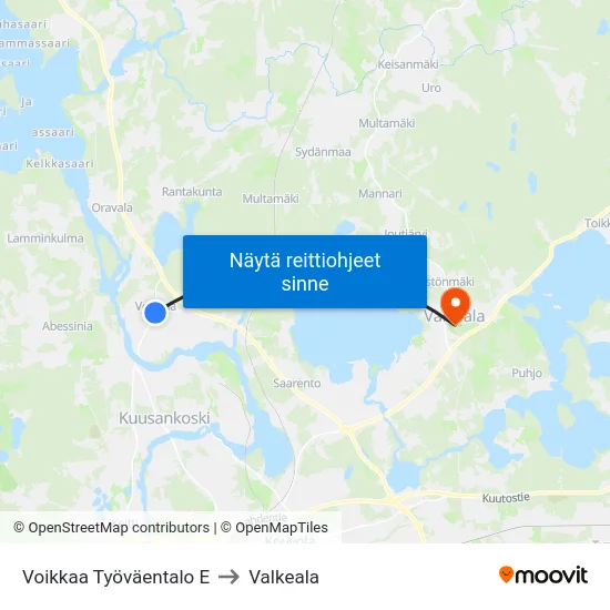 Voikkaa Työväentalo E to Valkeala map