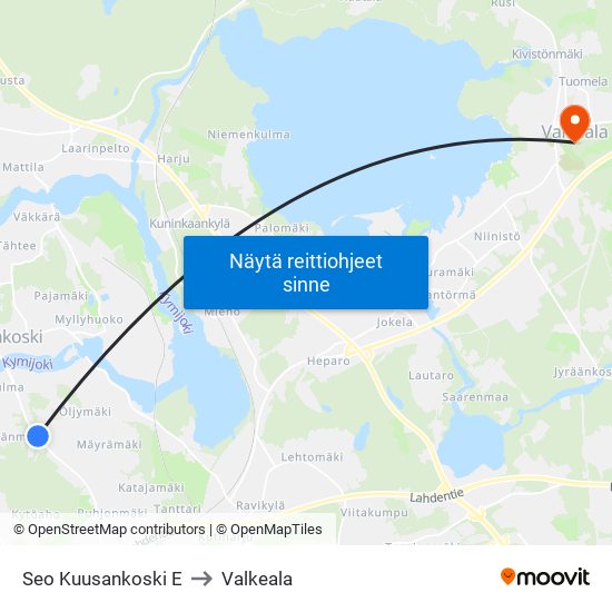 Seo Kuusankoski E to Valkeala map