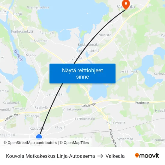Kouvola Matkakeskus Linja-Autoasema to Valkeala map