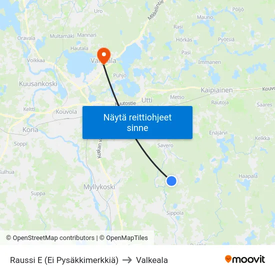 Raussi E (Ei Pysäkkimerkkiä) to Valkeala map