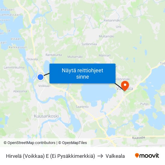 Hirvelä (Voikkaa) E (Ei Pysäkkimerkkiä) to Valkeala map