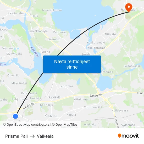 Prisma Pali to Valkeala map