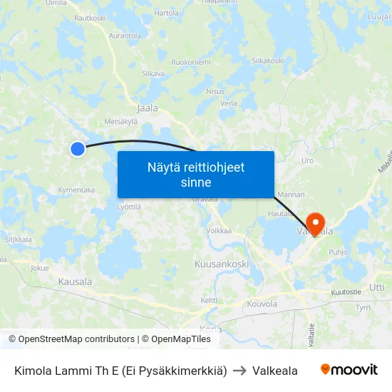 Kimola Lammi Th E (Ei Pysäkkimerkkiä) to Valkeala map