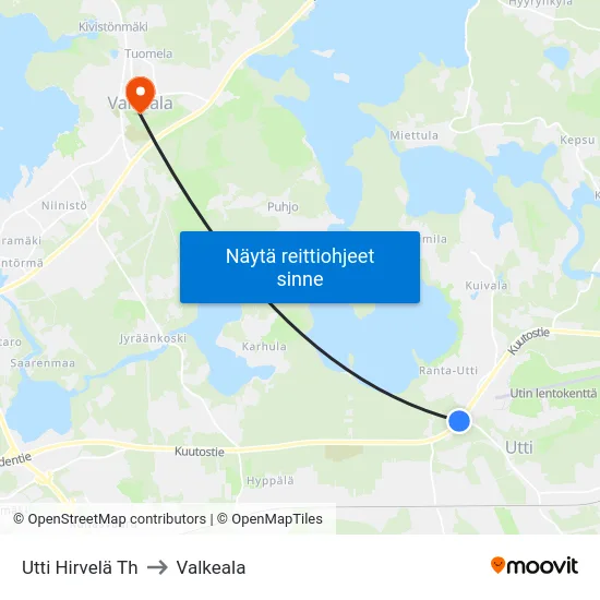 Utti Hirvelä Th to Valkeala map