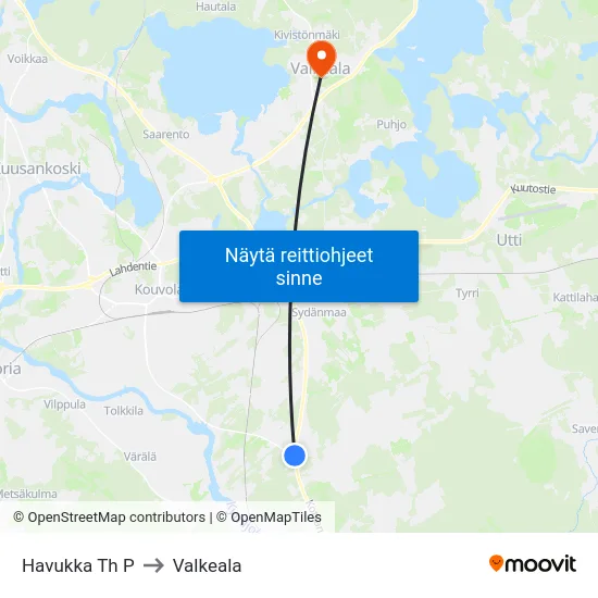 Havukka Th P to Valkeala map