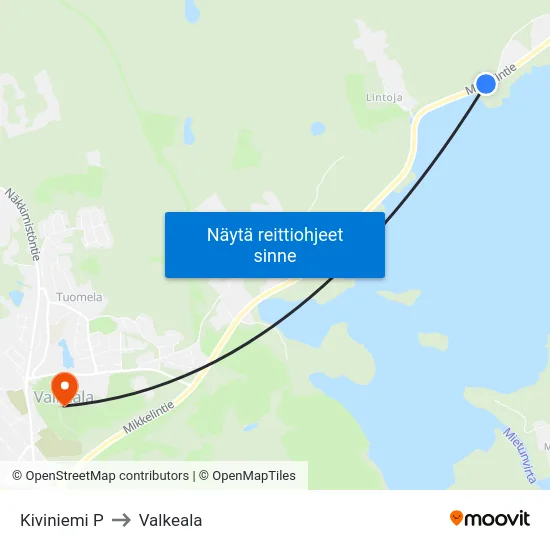 Kiviniemi P to Valkeala map