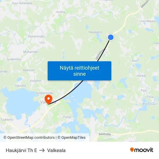 Haukjärvi Th E to Valkeala map