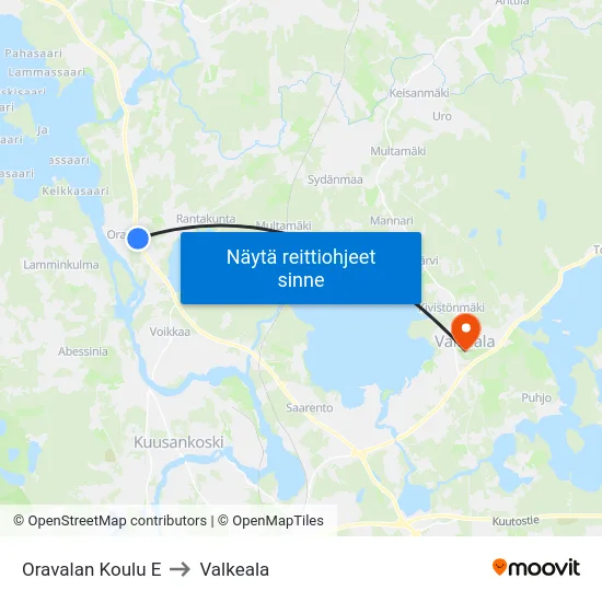 Oravalan Koulu E to Valkeala map