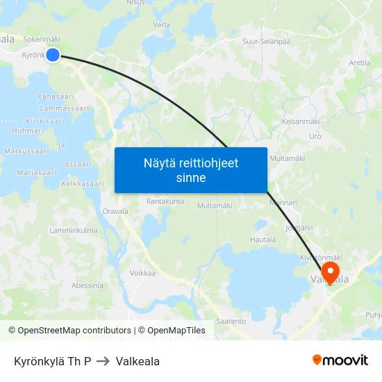 Kyrönkylä Th P to Valkeala map