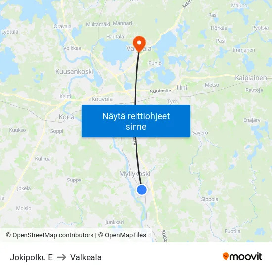 Jokipolku E to Valkeala map