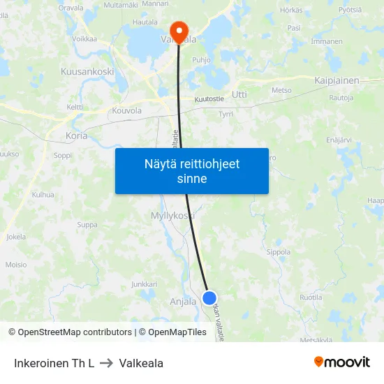 Inkeroinen Th L to Valkeala map