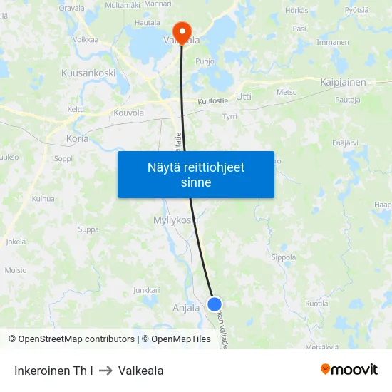 Inkeroinen Th I to Valkeala map