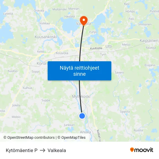 Kytömäentie P to Valkeala map