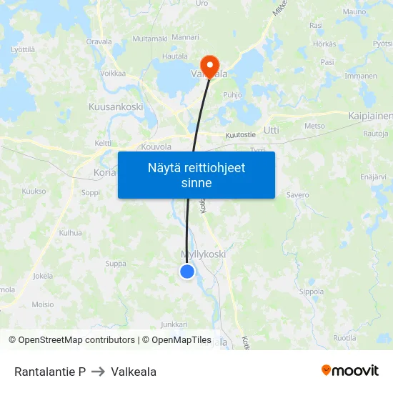Rantalantie P to Valkeala map