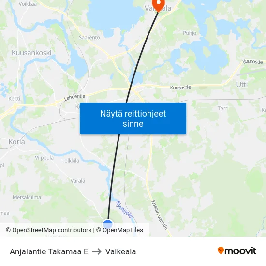 Anjalantie  Takamaa E to Valkeala map