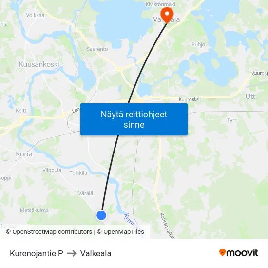 Kurenojantie P to Valkeala map