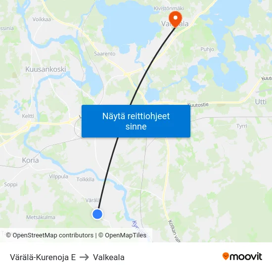 Värälä-Kurenoja E to Valkeala map