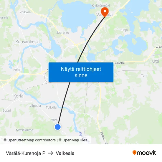 Värälä-Kurenoja P to Valkeala map