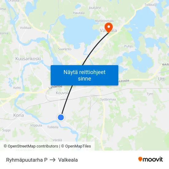 Ryhmäpuutarha P to Valkeala map
