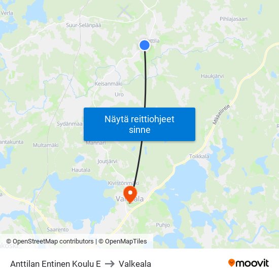 Anttilan Entinen Koulu E to Valkeala map