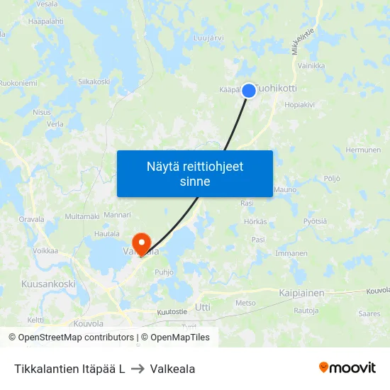 Tikkalantien Itäpää L to Valkeala map