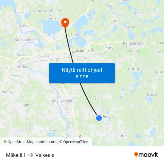 Mäkelä I to Valkeala map