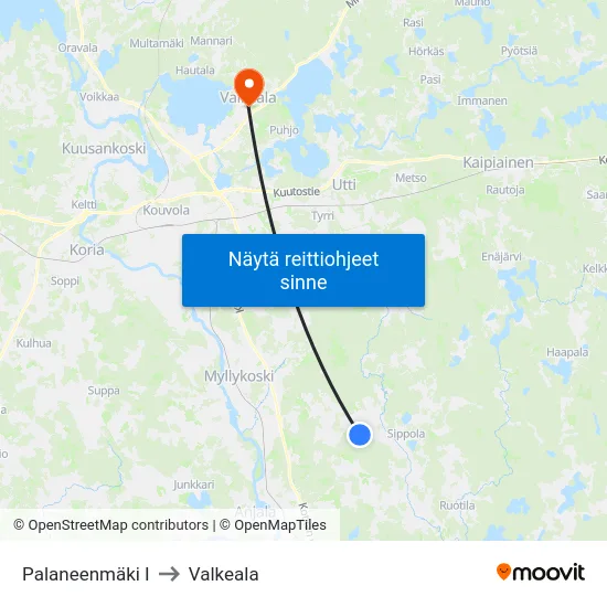 Palaneenmäki I to Valkeala map