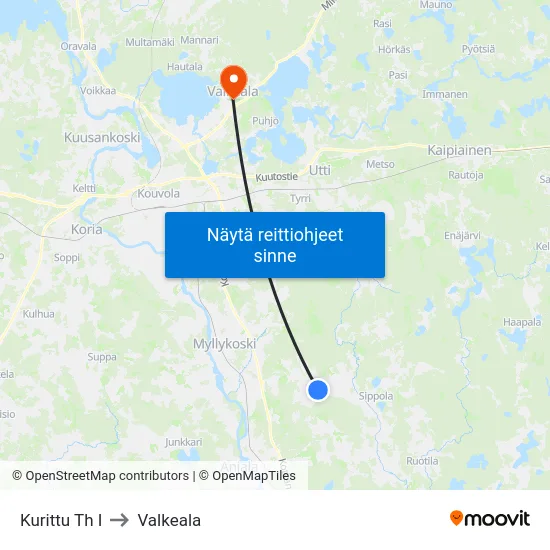 Kurittu Th I to Valkeala map