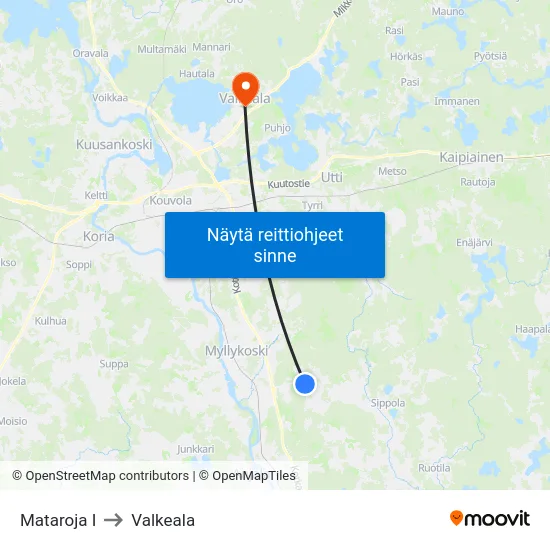 Mataroja I to Valkeala map