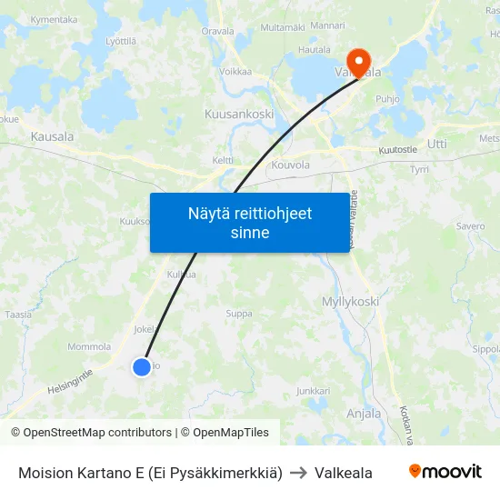 Moision Kartano E (Ei Pysäkkimerkkiä) to Valkeala map