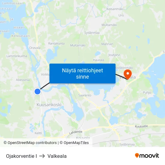 Ojakorventie I to Valkeala map